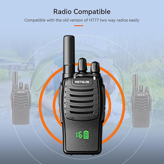 Retevis H-777H Walkie Talkies Long Range,2 Way Radios,Shatterproof Hidden Display,Type-C Charging,VOX,SOS Alarm,Flashlight,License-Free, Handheld Two Way Radio (1 Pack)