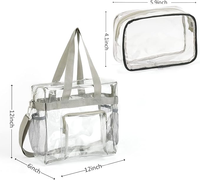 Valleycomfy 2Pcs Clear bags Stadium Approved, Security Travel & Gym Clear Stadium Bags for Work,Sports & Concerts -12 x12 x6