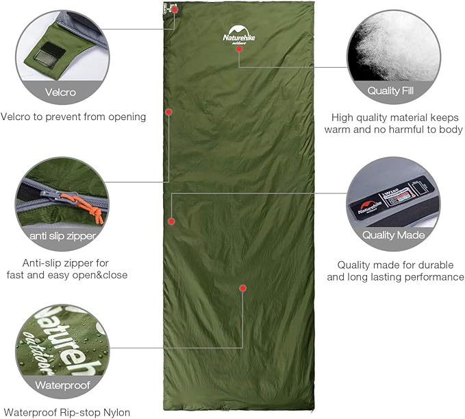 Naturehike Lightweight Sleeping Bag - Compact, Ultralight, Envelope Backpacking Bag - Portable, Waterproof, Comfortable With Compression Sack for 3 Season Camping, Traveling, Hiking
