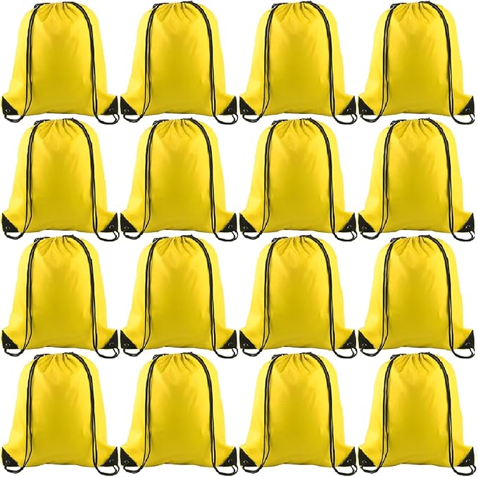 KUUQA 12 Pcs Drawstring Backpack Bags Bulk Yellow Drawstring Bag Foldable Gym Bag Sports Cinch Sack String Backpack Storage Bags for Women Men Shopping Gym Travel Sports