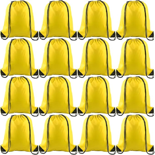 KUUQA 12 Pcs Drawstring Backpack Bags Bulk Yellow Drawstring Bag Foldable Gym Bag Sports Cinch Sack String Backpack Storage Bags for Women Men Shopping Gym Travel Sports