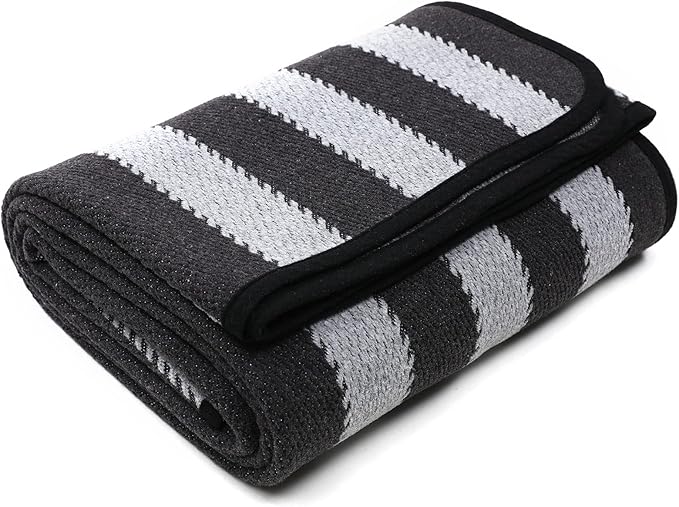 PuTian Merino Wool Blanket - 63" x 51" Thick Warm Soft Twin Bed Throw - Great for Camping, Outdoors, Travel, Car, Couch, All Seasons Grey Stripe