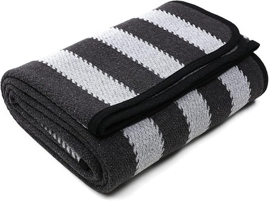 PuTian Merino Wool Blanket - 63" x 51" Thick Warm Soft Twin Bed Throw - Great for Camping, Outdoors, Travel, Car, Couch, All Seasons Grey Stripe