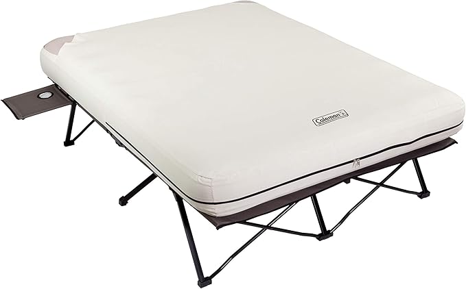 Coleman Camping Cot Air Mattress & Pump Combo Folding Camp Cot & Air Bed with Side Table & Battery-Operated Pump Great for Comfortable Outdoor Sleeping & Camping