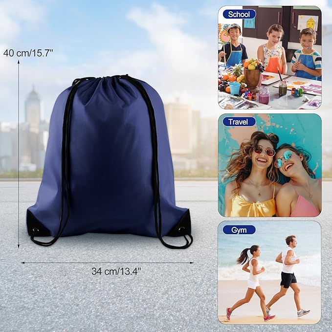 KUUQA Drawstring Backpack, 25Pcs Navy Blue, Lightweight Gym Bag for Sports, Travel, Yoga