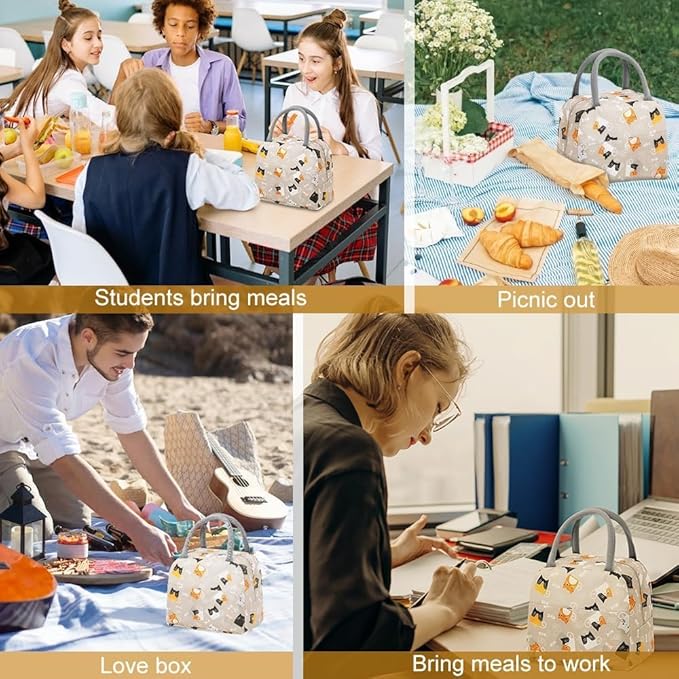 Cute Lunch Bag for Women, Insulated Lunch Bag for Men, Leakproof Thermal Lunch Box Cool Bag for Work, Picnic, Outdoor- Light Coffee