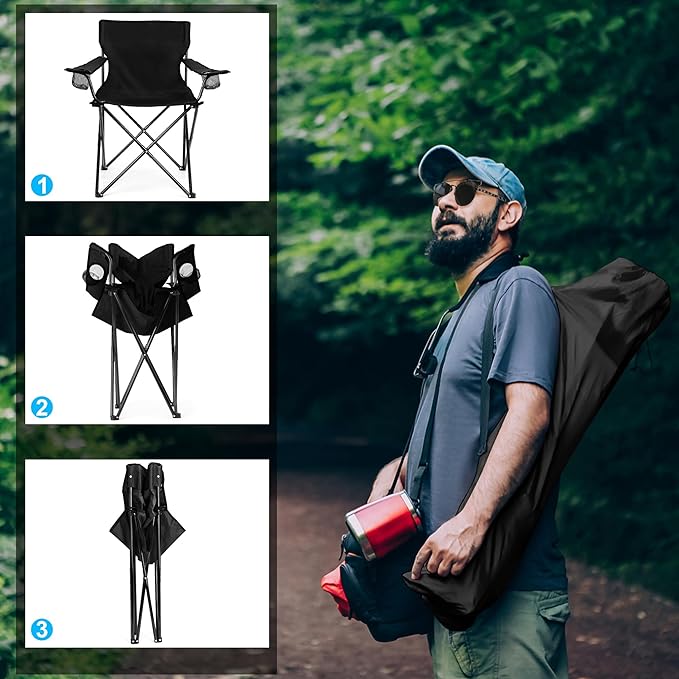 Foldable Camping Chair Set of 2, HaSteeL Folding Camp Chairs & Carrying Bags for Adults, Portable for Lawn, Outdoors, Fishing, Hiking, Travel, Picnic, Beach, Oversized & Supports 275lbs (Black & Blue)