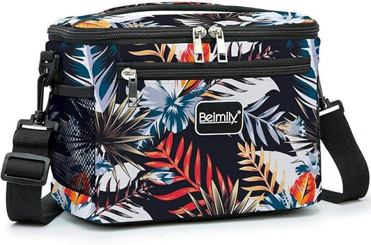 BEIMILY Lunch Box for Men/Women,Small Insulated Lunch Bag,Reusable LunchBox for work Picnic Beach,Leakproof Soft Cooler Tote Bag Organizer with Adjustable Shoulder Strap for Adults(plantflowers)