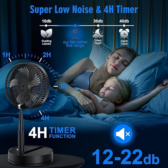 LIPETY Portable Foldable Rechargeable Oscillating Fan - 9" 7200mah Battery Operated USB C Small Fan Remote, Quiet Table Desk Fan Folding Standing Pedestal Fans for Bedroom Rome Office Camping Travel
