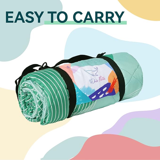 Whale Flotilla Extra Large Outdoor Picnic Blanket (60”x80”), Foldable Waterproof Sand Beach Mat Camping Blankets, Lightweight Soft Handy Mat Tote for Park Hiking Travel, Green