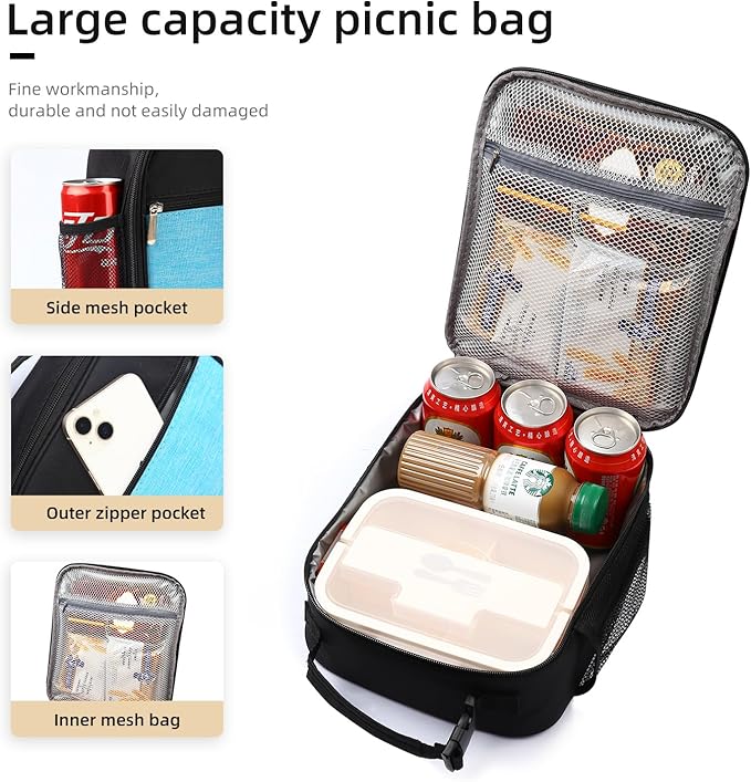 Lunch box Lunch bag for men women Insulated Lunchbox Lunch bags for Work Picnic Travel (Thicken blue)