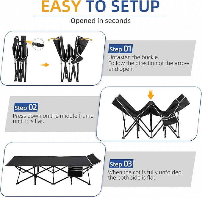 HABUTWAY Camping Cot with Mattress, 32" Extra Wide Camping Cots for Adults, Sleeping Cot for Adults Holds Up to 600LBS, Cots for Sleeping, Camp, Rv, Beach, Patio, Office Naps(Black)