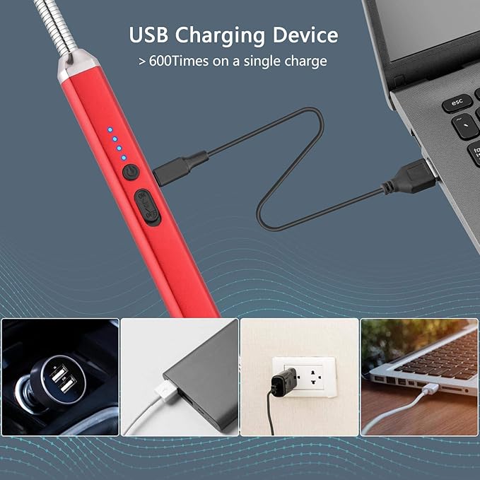 MEIRUBY Lighter Electric Candle Lighter Birthday Women's Day Gifts for Women Mom Wife Men, Long Electronic Rechargeable USB Lighter Arc Windproof Flameless Lighters for Candle Camping BBQ (Red)