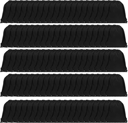 GoodtoU Drawstring Backpacks, Drawstring Bags Nylon Backpack Draw String Back Bag Bulk Cinch Sack Drawstring Gym Bag Drawstring Backpack for Sport, Traveling, Team (Black, 100Pcs)