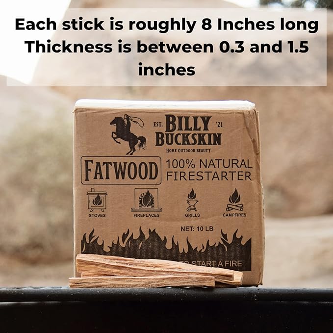 10 lbs. Fatwood Fire Starter Sticks, Perfect Firestarters for Firepit, Campfires, Fireplaces, Bonfires, BBQ, Wood Stoves, Easy Ignition with Just 2 Sticks for Camping, Camping Essentials(10 Pound Box)