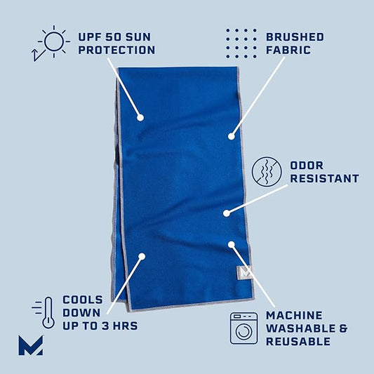 Mission Max Plus Cooling Towel, Mission Blue/Alloy - Soft, Durable Microfiber - Cools Up to 3 Hours - UPF 50 Sun Protection - Machine Washable