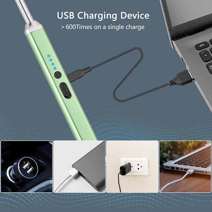 MEIRUBY Lighter Electric Candle Lighter Birthday Women's Day Gifts for Women Mom Wife Men, Long Electronic Rechargeable USB Lighter Arc Windproof Flameless Lighters for Candle Camping BBQ (Green)