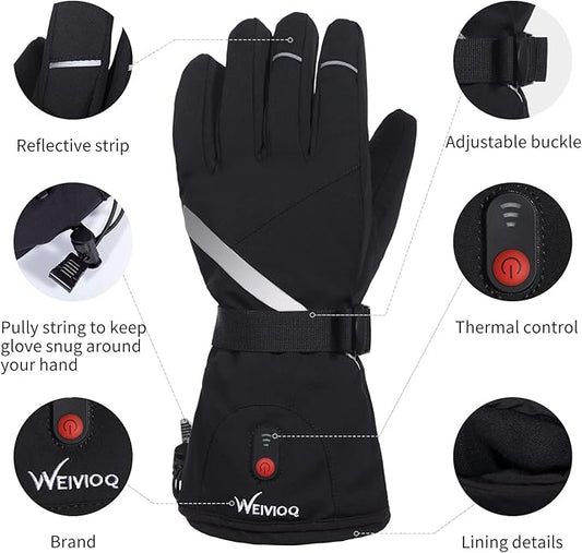 Heated Gloves for Men Women 7.4V 3003mAh Battery Thick Rechargeable Heated Ski Gloves Touchscreen Waterproof Electric Hand Warmers for Winter Skiing Hiking Camping