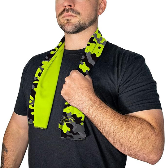 John Boy Cooling Towel - UPF 50+ Reversible Heat Guard with Natural Cooling Technology & Absorbent Microfiber - CT-USA-BLK