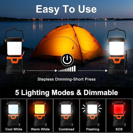 LED Camping Lantern Rechargeable,Solar Camping Light,1000LM, Camping Essential with 5 Ligth Modes 4400Ah Power Bank, for Power Outages, Emergency, Hiking, Outdoor(2Pack)