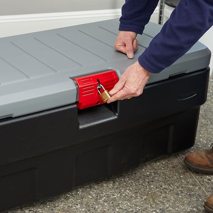 Rubbermaid 48 Gallon Black Action Packer Lockable Latch Indoor and Outdoor Storage Box Container for Home, Garage, Backyard, Single