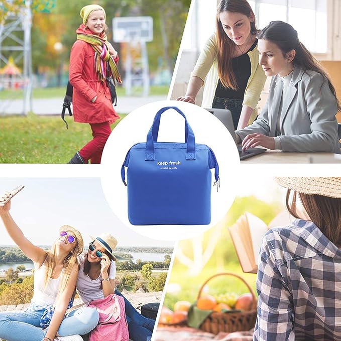 Mziart Insulated Lunch Bag Simple Bento Cooler Bag Lunch Tote Bag for Lunch Box for Women Men Adult Picnic Working Hiking Beach (Blue)