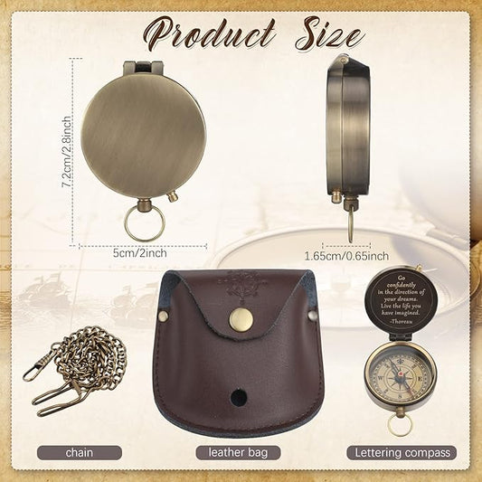 Kanayu 2 Pcs Compass Graduation Gift Compass with Stamped Leather Case and Leather Journal Notebook High School College Graduation Gifts for Him