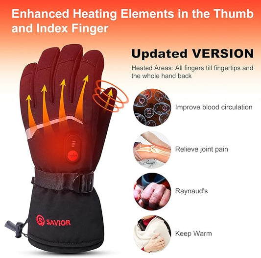 SAVIOR HEAT Heated Gloves Electric Rechargeable Battery Men Women 7.4V Heating Gloves Ski Motorcycle Work Snowboarding Hunting Hiking Camping Walking Arthritis Hands