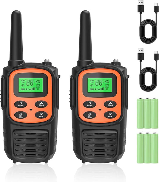 Rechargeable Walkie Talkies,Fvamom Walkies Talkies for Adults with 22 Channels,Long Range Walkie Talkies with NOAA Weather Channels,VOX LCD Display LED Flashlight (Orange)