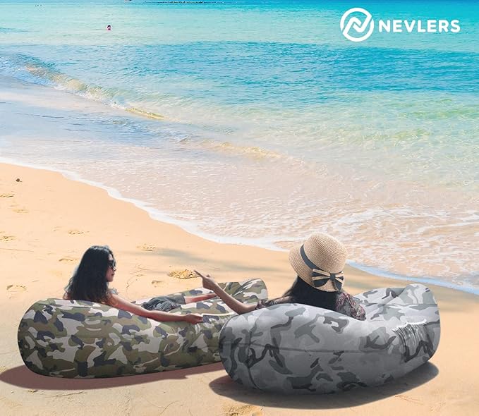 Nevlers 2 Pack Inflatable Loungers Air Sofa Couch | Perfect for Beach Chair Camping Chairs or Portable Hammock |Travel Bag Pouch, Pegs & 3 Pockets| Movie Seating & Camping Accessories Blow Up Lounger