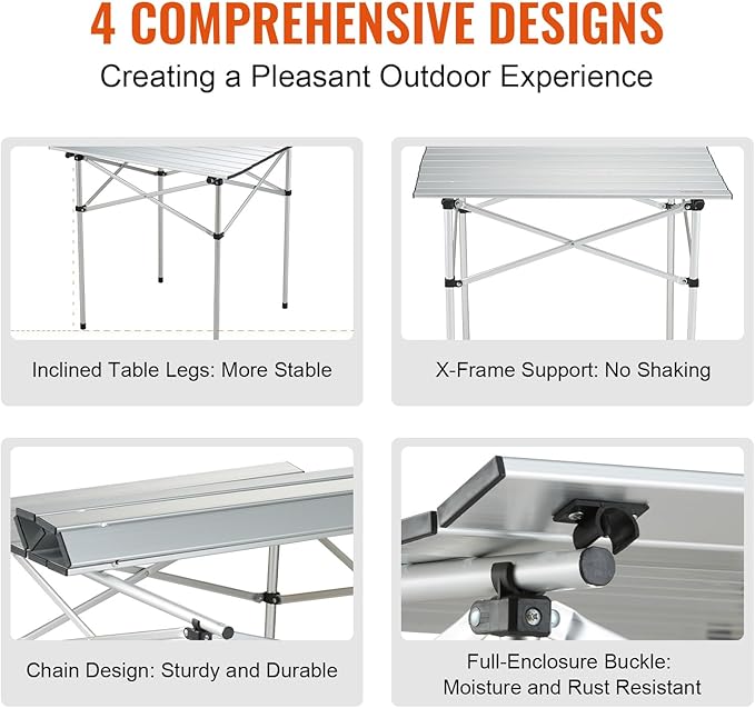 VEVOR Folding Camping Table, Outdoor Portable Side Tables, Lightweight Fold Up Table, Aluminum Ultra Compact Work Table with Carry Bag, for Cooking, Beach, Picnic, Travel, 24x16 inch, Silver