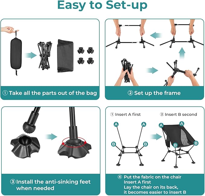 ATEPA Backpacking Chair, Ultralight Folding Portable Small Camping Chairs for Adults Compact Foldable Beach Seat with Anti-Sinking Feet & Aluminum Frame for Outdoor Hiking Travel Fishing