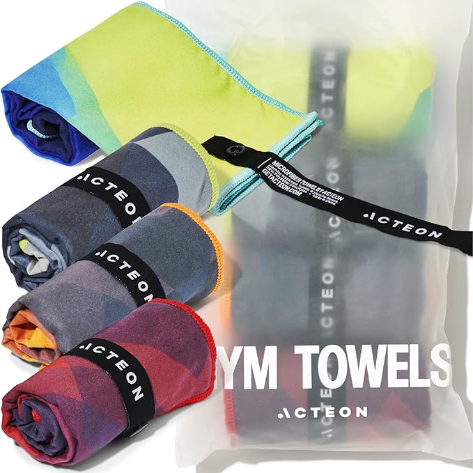 Acteon Quick Dry Microfiber Gym Towel, 4 Pack Odor-Free, Super Absorbent Workout Towels, Body Sweat