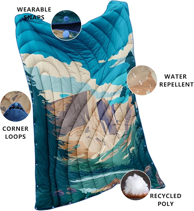 Camping Blanket,Lightweight Down Alternative Puffy Printed Camping Blanket Packable Outdoor Blanket for Camping,Traveling, Stadium, Hiking, Picnics