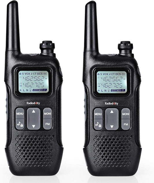 Radioddity FS-T1 FRS Two-Way Radio Long Range License-Free Walkie Talkies NOAA, 22 Channels 154 Privacy Codes with Earpiece, USB Charging, 2 Pack