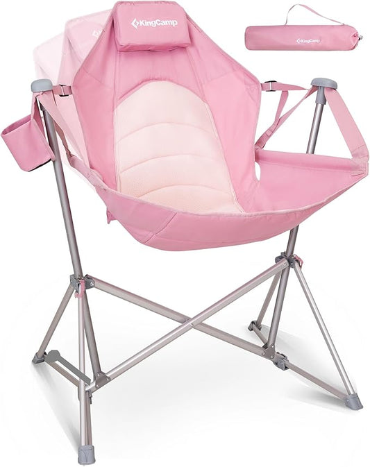 KingCamp Hammock Camping Chair, Swinging Portable Folding Camp Chairs for Adults 400lbs Heavy Duty Foldable Oversized Rocker with Aluminum Alloy Frame Cup Holder Pillow for Outdoor Beach Patio Sport