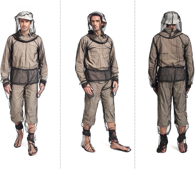 LIXADA Mesh Suit Set with Jacket Hood, Mitts, Socks & Storage Sack - Ultra-fine Net Mesh Clothing for Fishing Hiking Camping