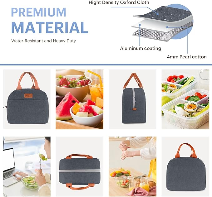 Lunch Bag for Women & Men Adult Insulated Lunch Box, Small Leakproof Cooler Food Lunch Containers Reusable High Capacity Lunch Tote Bags for Work, Travel, Outdoor (Navy Blue)