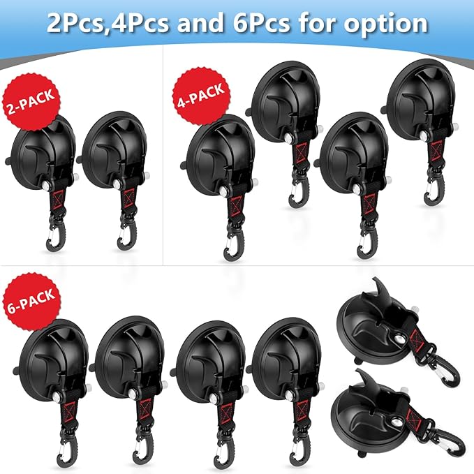 Vashly 6Pcs Upgraded Suction Cup Hooks,Heavy Duty Suction Cups with 360 °rotatable Hooks,Strong Vacuum Suction Cups with Hooks for Shower Wall,Car Awning Boat Camping Window Glass
