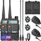 BAOFENG UV-5R 8-Watt Radio (UV-5R 3rd Gen) with Programming Cable and High-gain Antenna, Long Range Handheld Ham Radio with Earpiece and Hand Microphone (2 Pack)