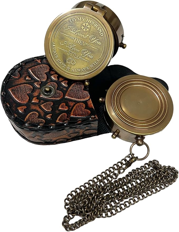 Nautical Solid Brass Directional Magnetic Compass Antique Vintage Design with Engraved Quote Elegant Maritime Navigation Instrument