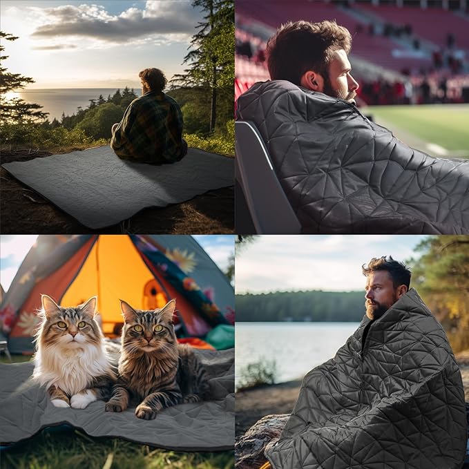 Outdoor Waterproof Blanket, Foldable Fleece Stadium Blanket for Outdoor Sports Event,Camping,Concerts, Car,Pet,Picnics -Windproof, Wearable,Machine Washable 80"x58"