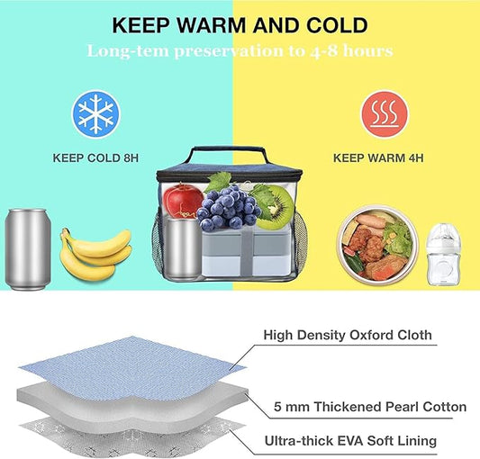 ExtraCharm Insulated Lunch Bag for Women/Men - Reusable Lunch Box for Office Picnic Hiking Beach - Leakproof Cooler Tote Bag Organizer with Adjustable Shoulder Strap for Adults - Green