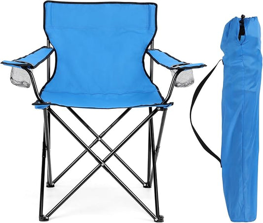 HaSteeL Folding Camping Chair & Carrying Bag, Foldable Camp Chair with Cup Holders for Adults, Portable for Lawn, Outdoors, Fishing, Hiking, Travel, Picnic, Beach, Oversized & Supports 275lbs (Blue)