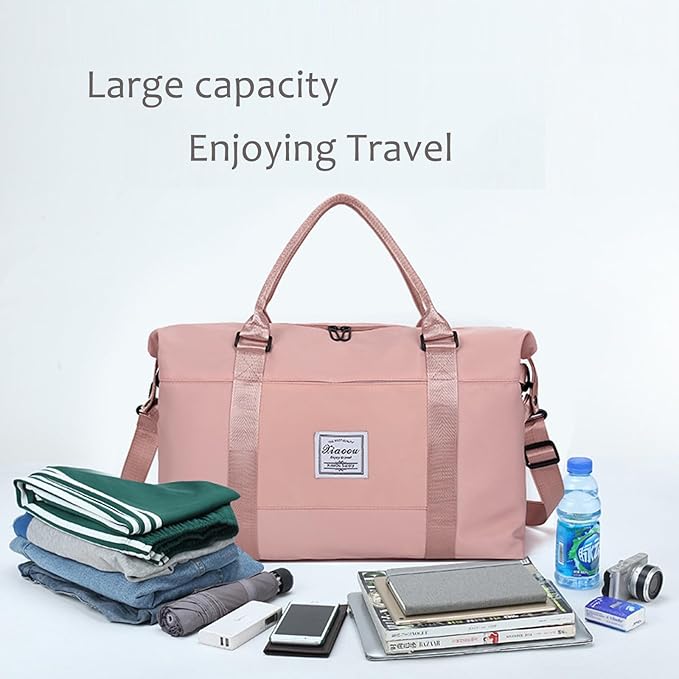 KARRESLY Travel Duffel Bag for Women,Shoulder Weekender Overnight Bag Sports Gym Tote Bag,Waterproof（Beige）