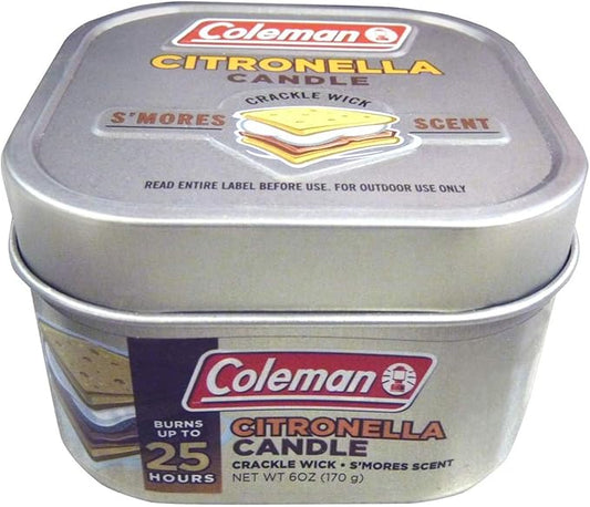 Coleman Scented Outdoor Citronella Candle with Wooden Crackle Wick, Smores Scent, 6 oz