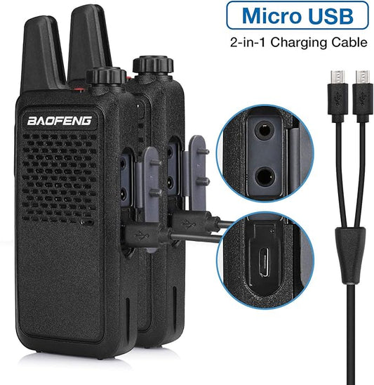 BAOFENG GT-22 Walkie Talkies for Adults Rechargeable, Long Range Two Way Radios with 1500mAh Battery, Portable Handheld VOX Handsfree with Earpieces, Holsters (2 Pack)