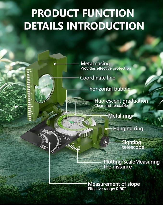 Precision Professional Military Compass, Map Operation, Scale, Ranging, Waterproof and Wear-Resistant, Suitable for Geological Exploration, Field Hunting, Outdoor Travelling.