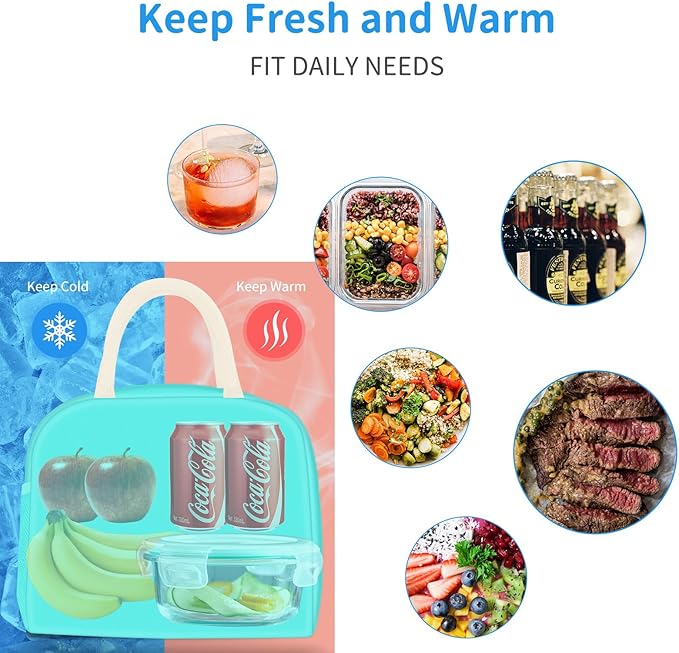 Lunch Bag Lunch Box for Women Men Reusable Insulated Lunch Tote Bag,Food Handbags Case High Capacity for Travel Work Picnic Beach,Cyan