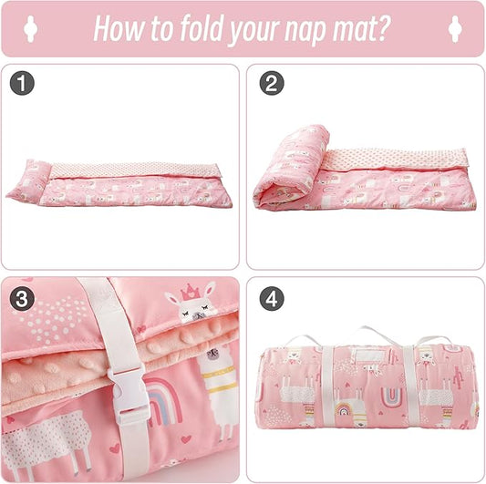 Bunnikins & Clover Toddler Nap Mat with Removable Pillow, Nap Mats for Preschool, Easy Clean Toddler Nap Pad for Kindergarten, Kids Sleeping Bag for Travel Camping